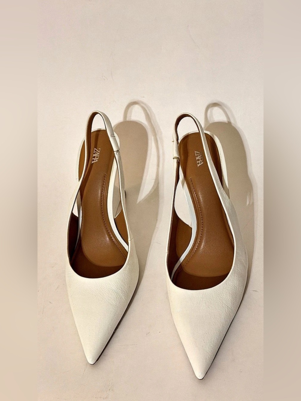 ZARA Slingback Wedge Shoes White Pointed-Toe Heels